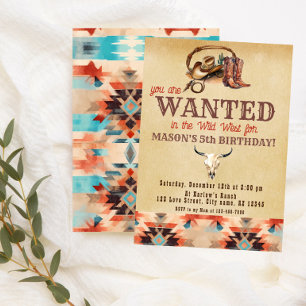 Watercolor Rustic Southwest Cowboy Birthday Inbjudningar