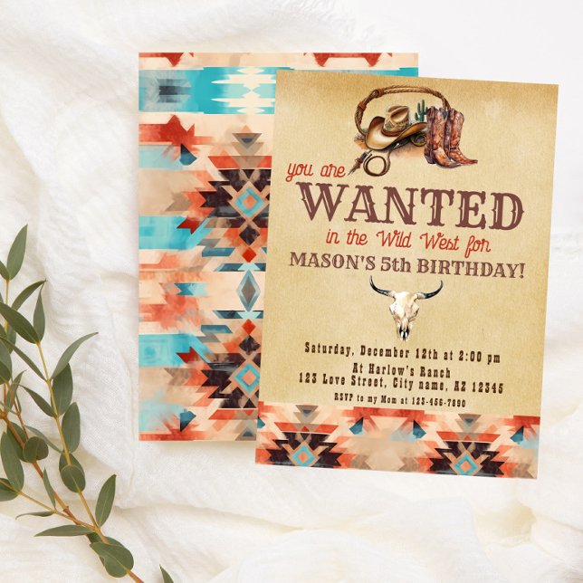 Watercolor Rustic Southwest Cowboy Birthday Inbjudningar (Skapare uppladdad)