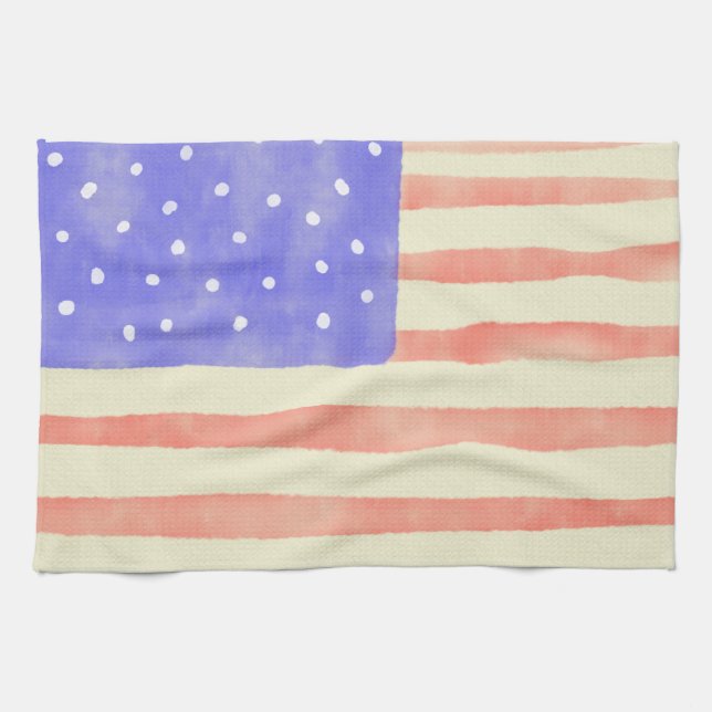 Watercolor rustic USA American flagga Kökshandduk (Horisontell)