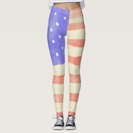 Watercolor rustic USA American flagga Leggings