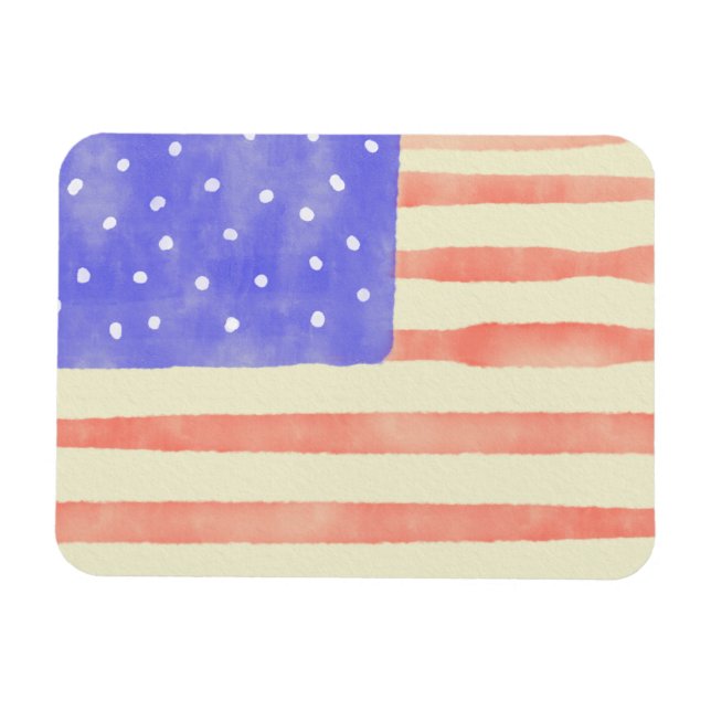 Watercolor rustic USA American flagga Magnet (Horisontell)