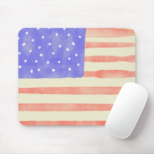 Watercolor rustic USA American flagga Musmatta (Med mus)