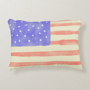 Watercolor rustic USA American flagga Prydnadskudde