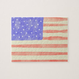 Watercolor rustic USA American flagga Pussel