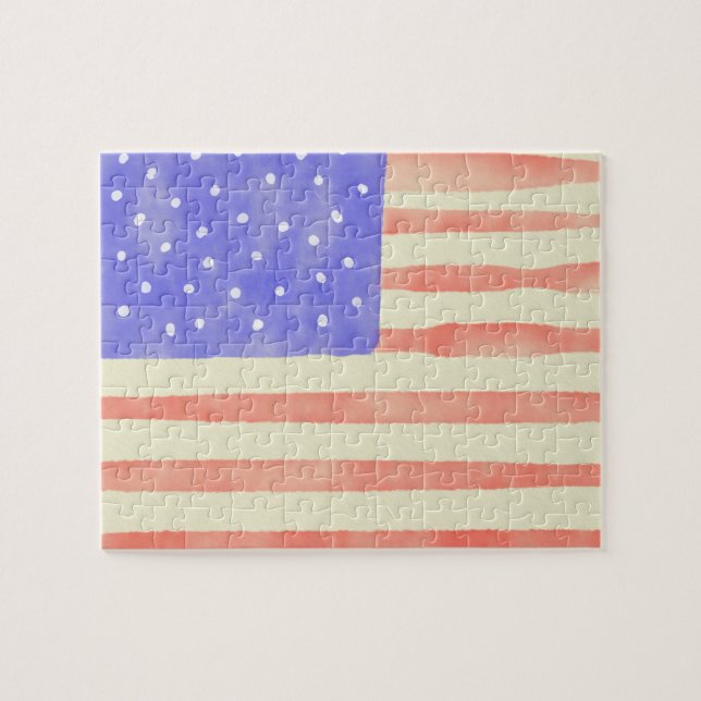 Watercolor rustic USA American flagga Pussel (Horisontell)