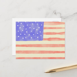 Watercolor rustic USA American flagga Vykort