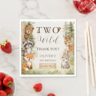 Watercolor Rustic Woodland Two Wild 2-årsfest  Pappersservett