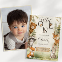 Watercolor Rustic Woodland Wild One 1-årsdag P