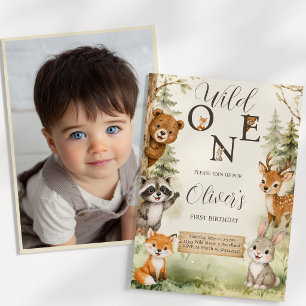 Watercolor Rustic Woodland Wild One 1-årsdag P Inbjudningar