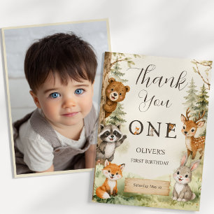 Watercolor Rustic Woodland Wild One 1-årsdag P Tack Kort