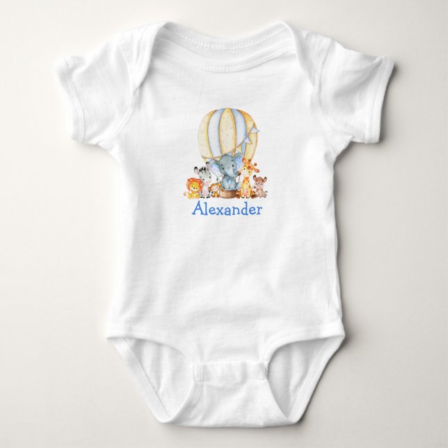 Watercolor Safari Animals Blue Luft Balloon T Shirt (Framsida)