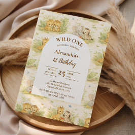 Watercolor Safari Animals First Birthday Inbjudningar