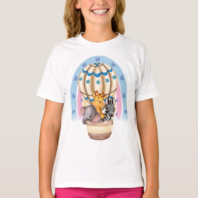 Watercolor Safari Animals Giraffe, Zebra, Elephant T Shirt (Framsida)