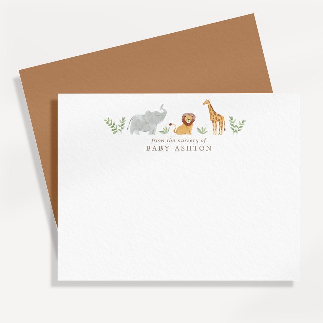Watercolor Safari Animals Nursery Note Card Meddelande (Skapare uppladdad)