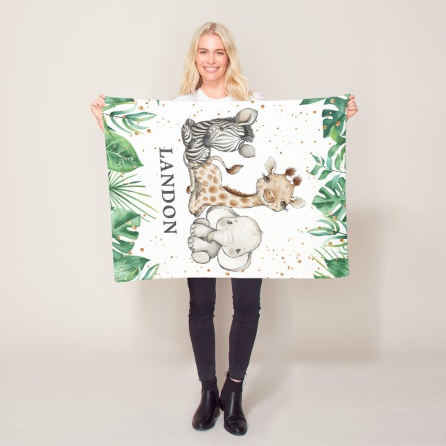 Watercolor Safari Animals Pojke Nursery Fleecefilt (På plats)