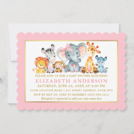 Watercolor Safari Animals Rosa Bow Baby Shower Inbjudningar