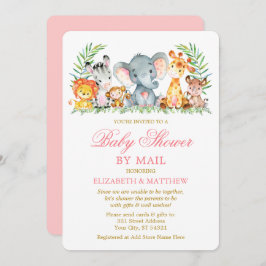 Watercolor Safari Animals Rosa Guld Shower by Mail Inbjudningar