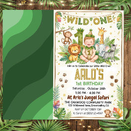 Watercolor Safari Animals Wild One First Birthday  Inbjudningar
