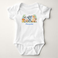 Watercolor Safari Baby djur Blue Elephant