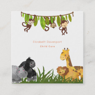 Watercolor Safari Jungle Animal Illustration Fyrkantigt Visitkort