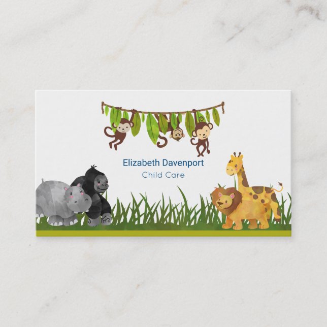 Watercolor Safari Jungle Animal Illustration Visitkort (Framsida)