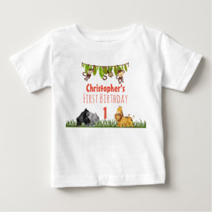 Watercolor Safari Jungle Animals Första födelsedag Tee