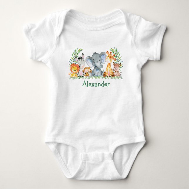 Watercolor Safari Jungle Baby djur T Shirt (Framsida)