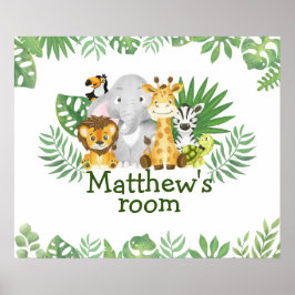 Watercolor Safari Jungle Tropical Animals Greenery Poster