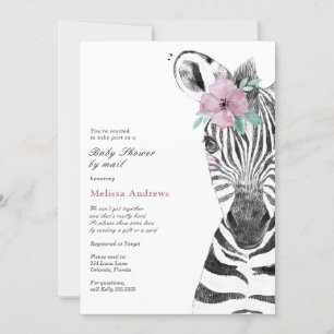 Watercolor Safari Zebra Baby Shower by Mail Inbjudningar