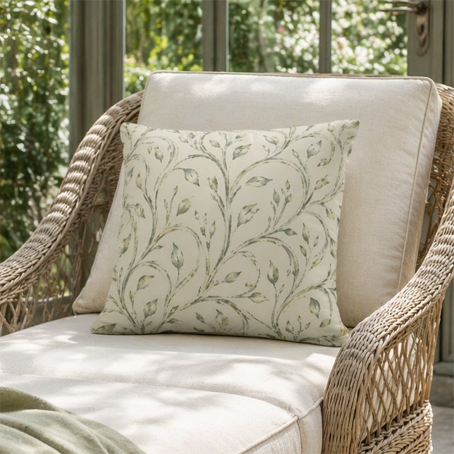 Watercolor Sage Green Botanical Leaf Pattern Kudde (Skapare uppladdad)