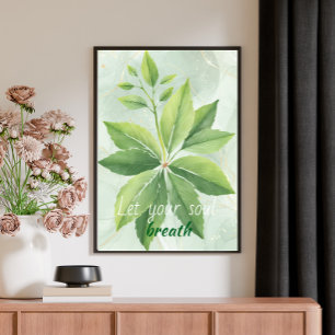 Watercolor Sage Grönt Löv botaniskt Poster
