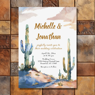 Watercolor Saguaro Cactus Desert Bröllop Inbjudningar