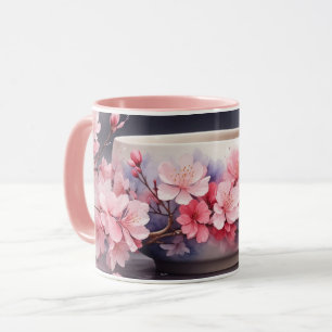Watercolor Sakura Cherry Blommar Mugg