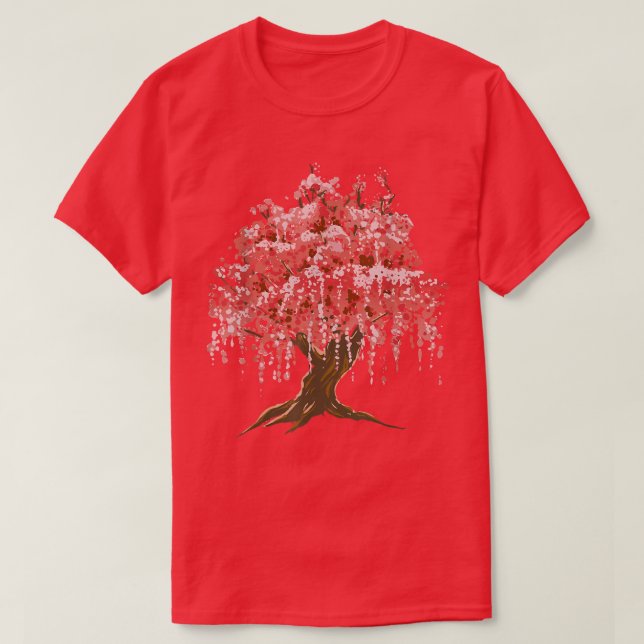 Watercolor Sakura Cherry Blommar Träd T Shirt (Design framsida)