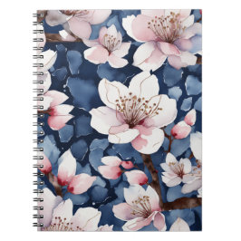 Watercolor Sakura Floral Navy Blue Elegant Spiral  Anteckningsbok
