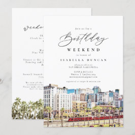 Watercolor San Diego California Skyline Birthday Inbjudningar