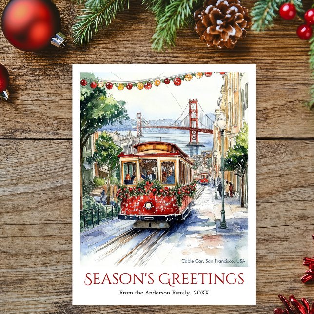 Watercolor San Francisco-julresa Helg Vykort (Watercolor San Francisco Christmas Travel Holiday Postcard)