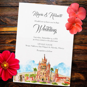 Watercolor San Miguel de Allende Church Bröllop Inbjudningar