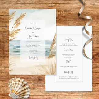 Watercolor Sand and Surf Wedding Invitation Inbjudningar