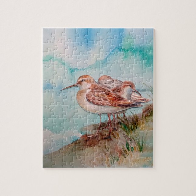 Watercolor Sandpiper Shore Bird Pussel (Vertikal)