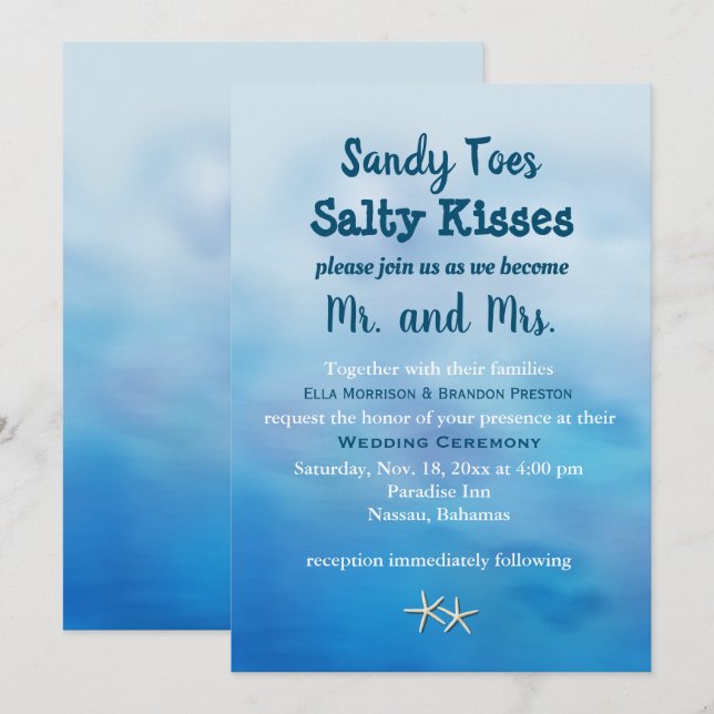 Watercolor Sandy Toes bröllopsinbjudan Starfish Inbjudningar (Fram/baksida)