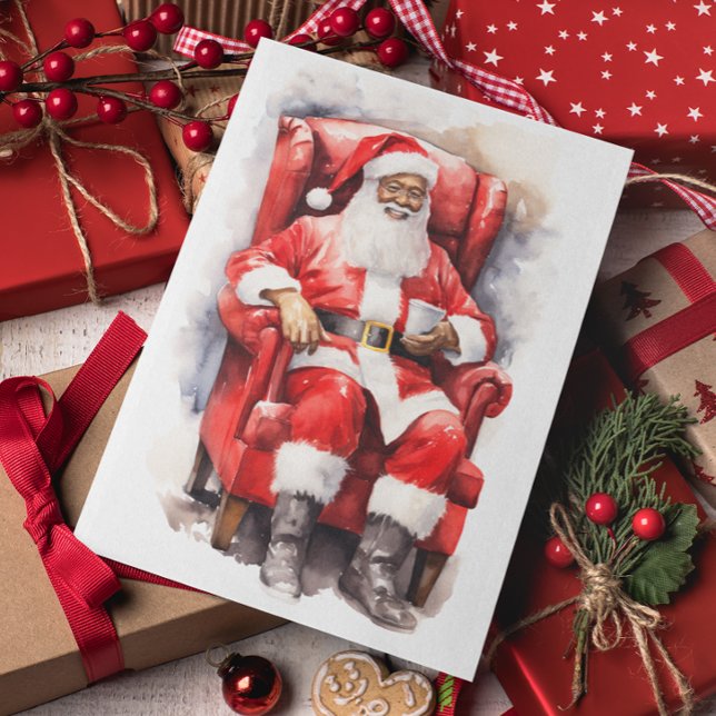 Watercolor Santa African Julkort (Skapare uppladdad)
