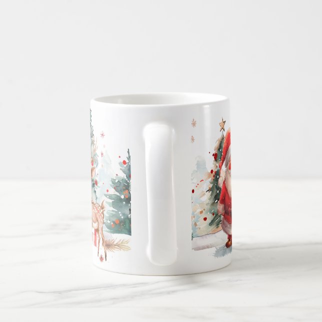 Watercolor Santa and Reindeer Mug Kaffemugg (Handtag)
