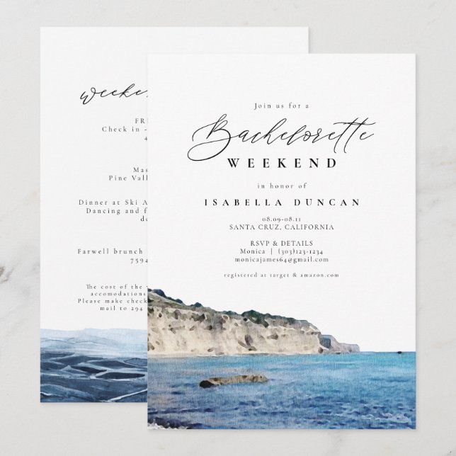 Watercolor Santa Cruz California Beach Ocean Inbjudningar (Fram/baksida)