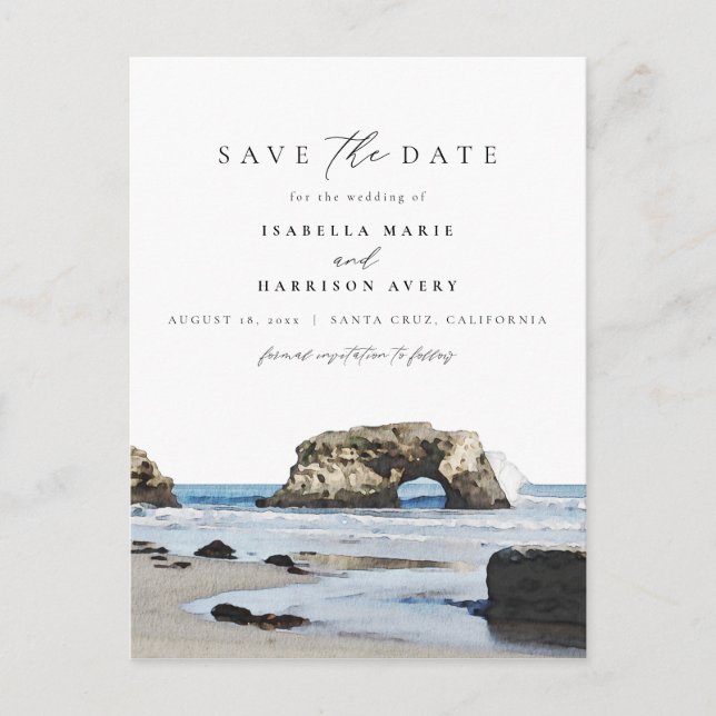 Watercolor Santa Cruz California Beach Painting Vykort (Framsida)