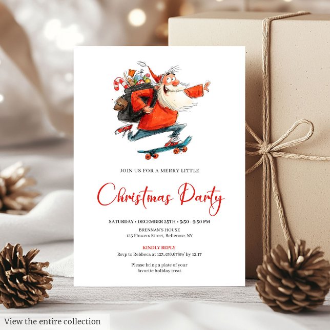 Watercolor Santa Funny Holiday Party Invitation Inbjudningar (Watercolor Santa Funny Holiday Party Invitation)