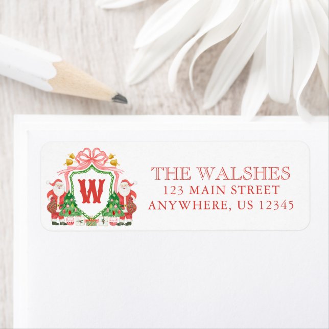 Watercolor Santa Monogram Vapensköld Adress Returadress Etikett (Insitu)