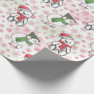 Watercolor Santa nalle och birdie jul Presentpapper