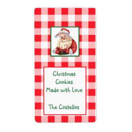 Watercolor Santa Red Check Christmas COOKIES Fraktsedel