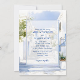 Watercolor Santorini Destination Greece Wedding Inbjudningar
